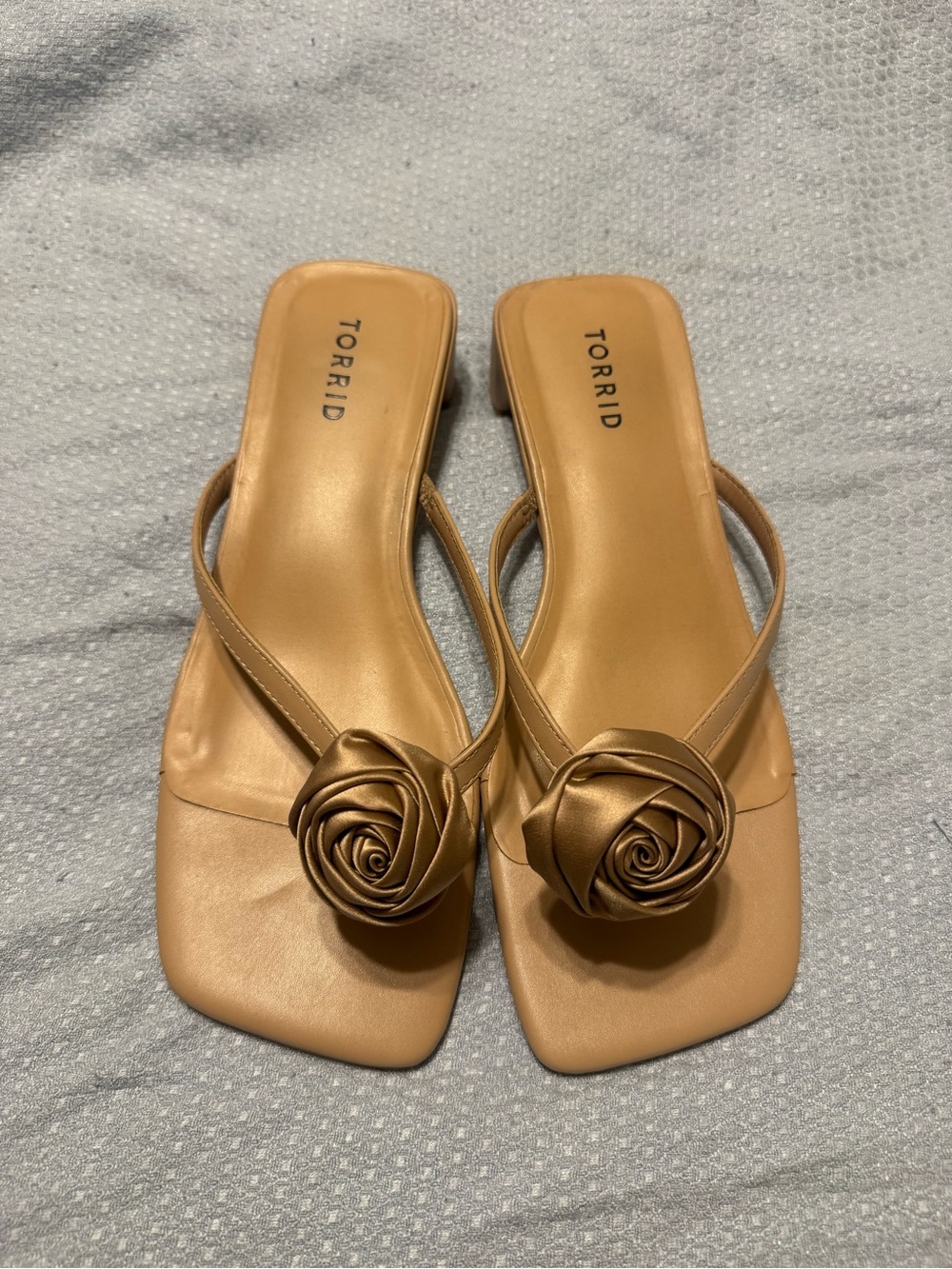 torrid Tan Rose-Embellished Square-Toe Slide Sandals
